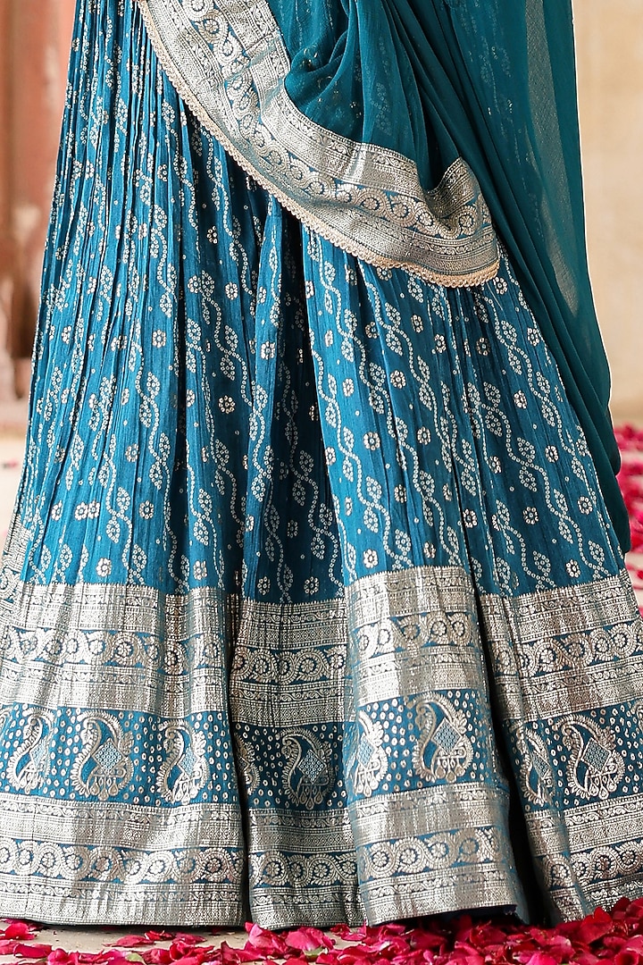 Teal Banarasi Silk Jacquard Bandhani Sequins Embellished Lehenga Set by Scakhi Luxe at Pernia's Pop Up Shop