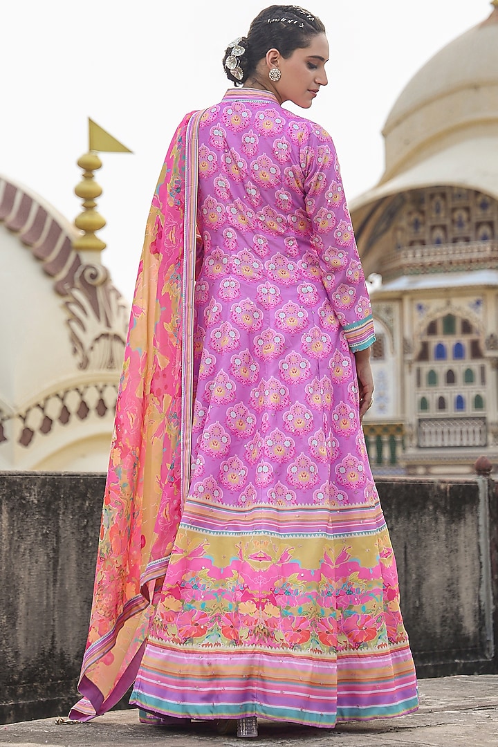 Lavender Dola Silk Sequins Embellished & Printed Party Wear Anarkali Set by Scakhi Luxe at Pernia's Pop Up Shop