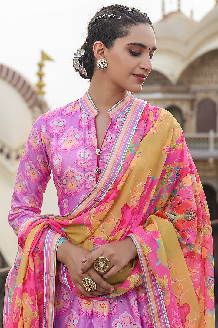 Lavender Dola Silk Sequins Embellished & Printed Party Wear Anarkali Set by Scakhi Luxe at Pernia's Pop Up Shop