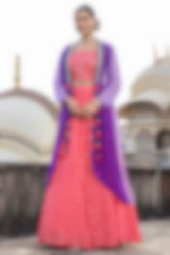 Pink Bemberg Muslin Polka Dot Printed Jacket Lehenga Set by Scakhi Luxe at Pernia's Pop Up Shop