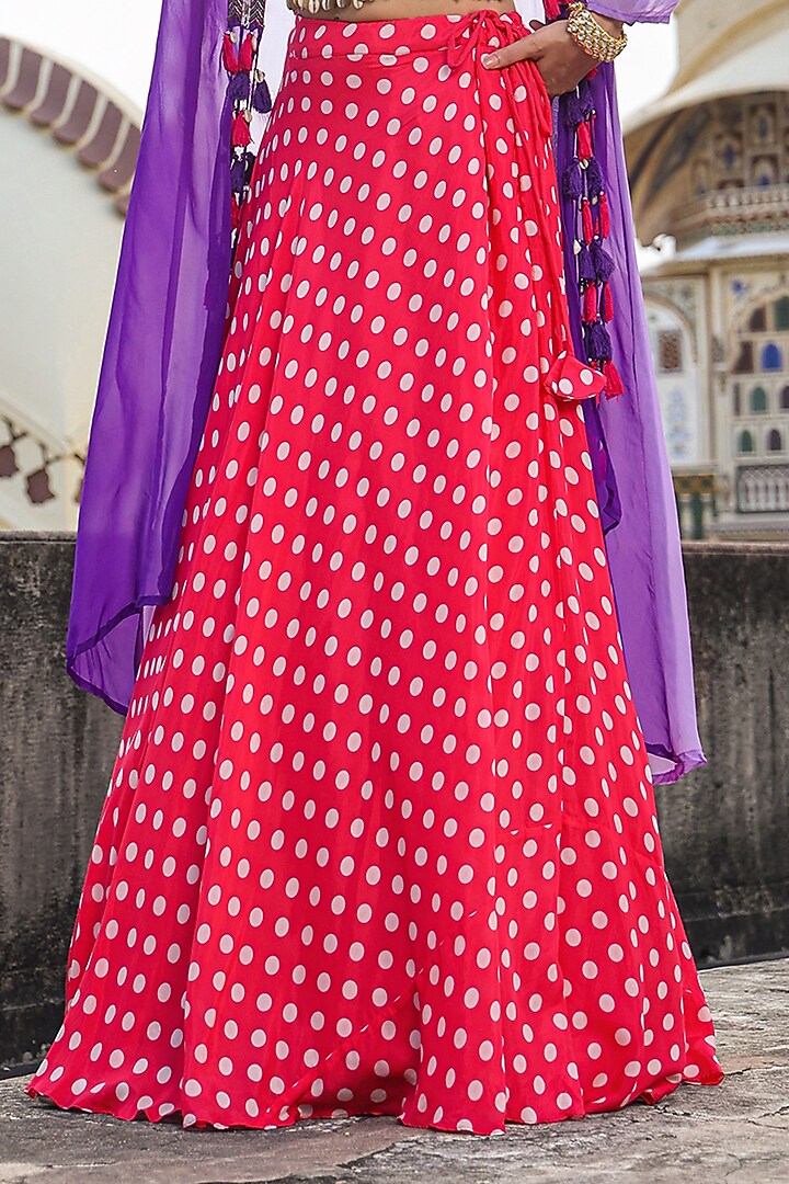 Pink Bemberg Muslin Polka Dot Printed Jacket Lehenga Set by Scakhi Luxe at Pernia's Pop Up Shop