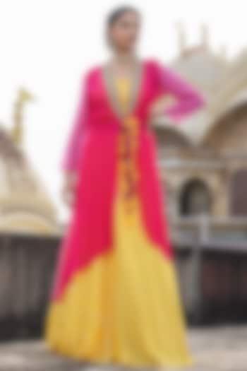 Yellow Bemberg Muslin Polka Dot Printed Lehenga Set by Scakhi Luxe at Pernia's Pop Up Shop