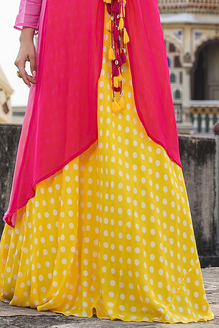 Yellow Bemberg Muslin Polka Dot Printed Lehenga Set by Scakhi Luxe at Pernia's Pop Up Shop