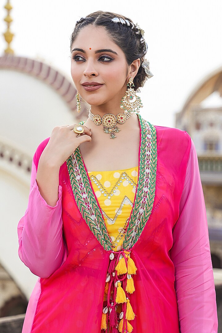 Yellow Bemberg Muslin Polka Dot Printed Lehenga Set by Scakhi Luxe at Pernia's Pop Up Shop