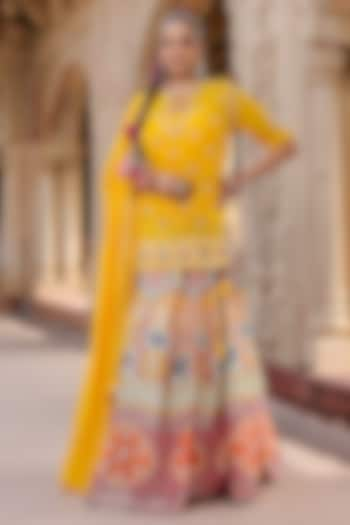 Multi-Colored Banarasi Jacquard Silk Wedding Lehenga Set by Scakhi at Pernia's Pop Up Shop