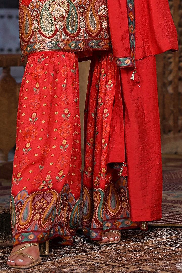 Red Viscose Shantoon Bandhani Printed Party Wear Sharara Set by Scakhi Luxe at Pernia's Pop Up Shop