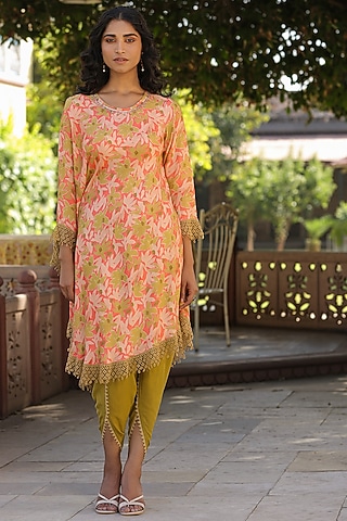 Green Rayon Dhoti Set by Scakhi Luxe