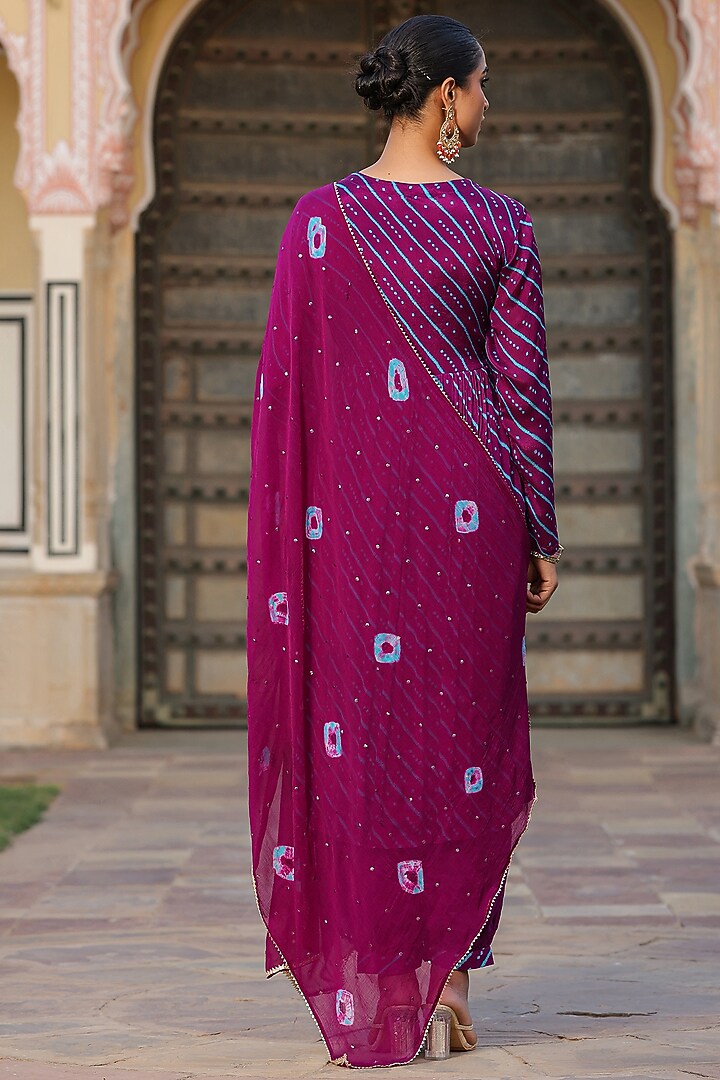 Purple Chinon Silk Leheriya Printed Bandhani Kurta Set by Scakhi Luxe at Pernia's Pop Up Shop