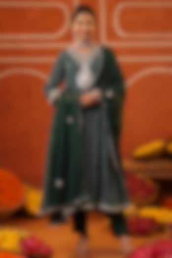 Jade Green Chinon Silk Bandhani Printed Paneled Anarkali Set by Scakhi Luxe at Pernia's Pop Up Shop