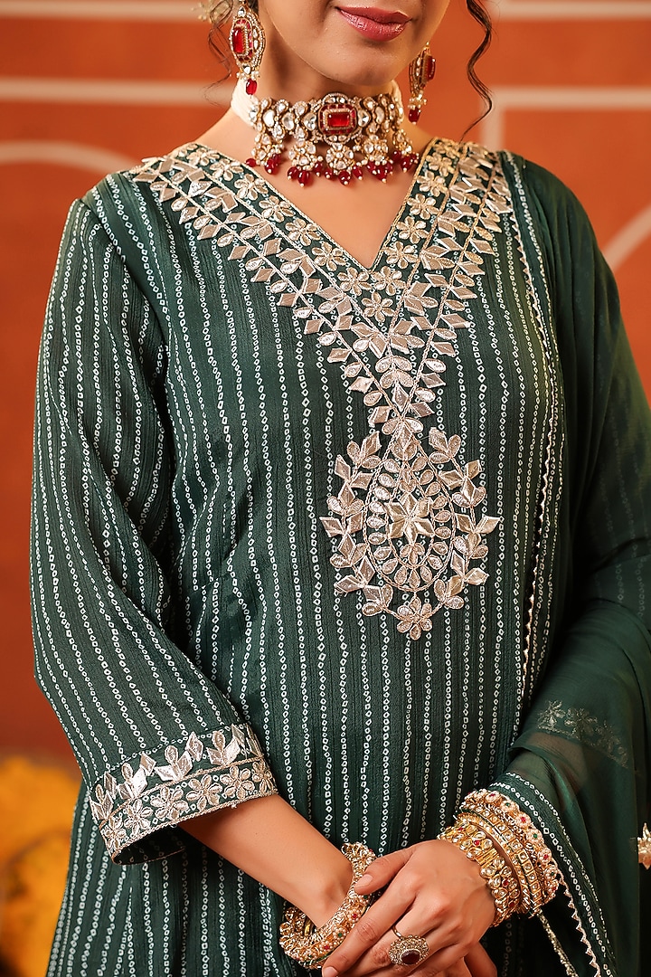 Jade Green Chinon Silk Bandhani Printed Paneled Anarkali Set by Scakhi Luxe at Pernia's Pop Up Shop