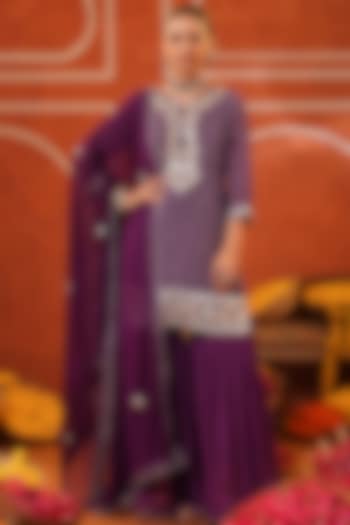 Purple Chinon Silk Sharara Set by Scakhi Luxe at Pernia's Pop Up Shop