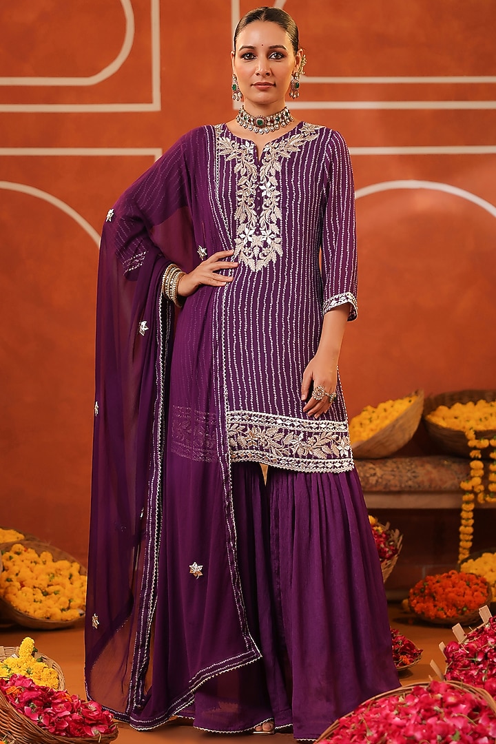 Purple Chinon Silk Sharara Set by Scakhi Luxe at Pernia's Pop Up Shop