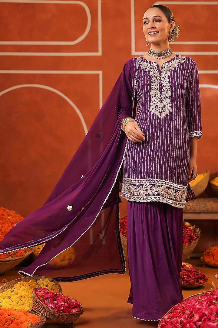 Purple Chinon Silk Sharara Set by Scakhi Luxe at Pernia's Pop Up Shop