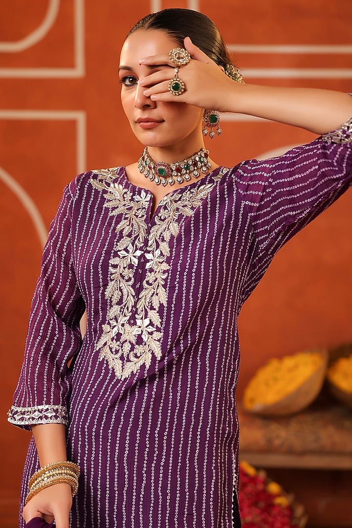 Purple Chinon Silk Sharara Set by Scakhi Luxe at Pernia's Pop Up Shop