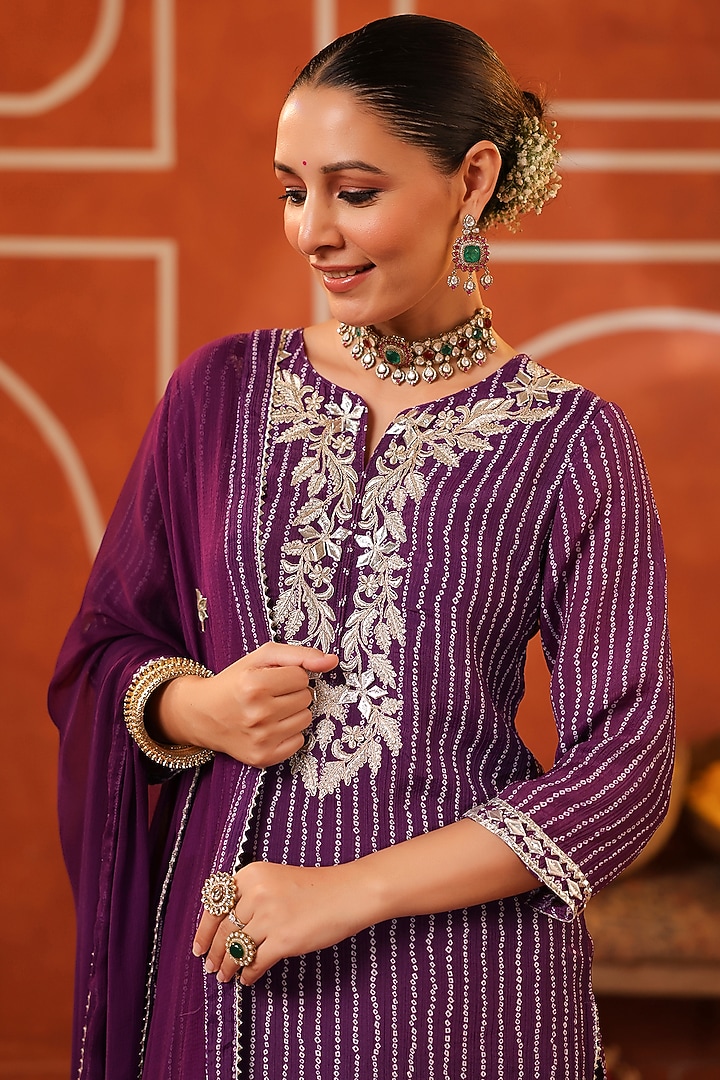 Purple Chinon Silk Sharara Set by Scakhi Luxe at Pernia's Pop Up Shop