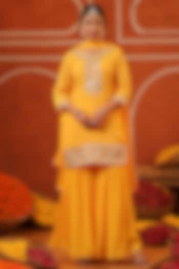 Yellow Chinon Silk Sharara Set by Scakhi Luxe at Pernia's Pop Up Shop