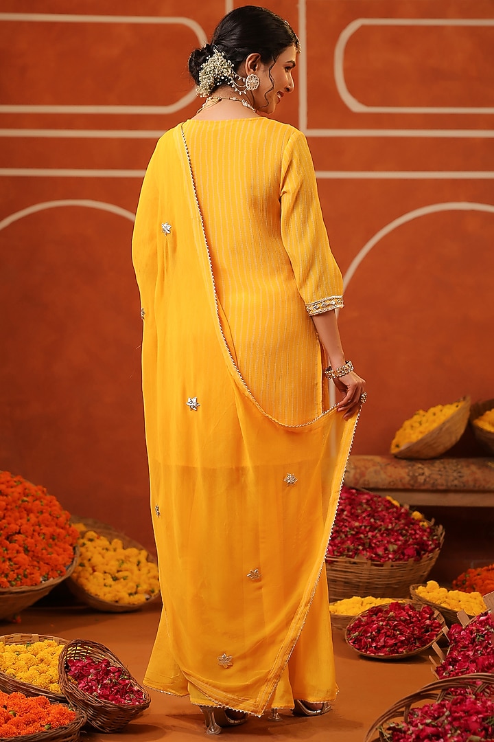 Yellow Chinon Silk Sharara Set by Scakhi Luxe at Pernia's Pop Up Shop