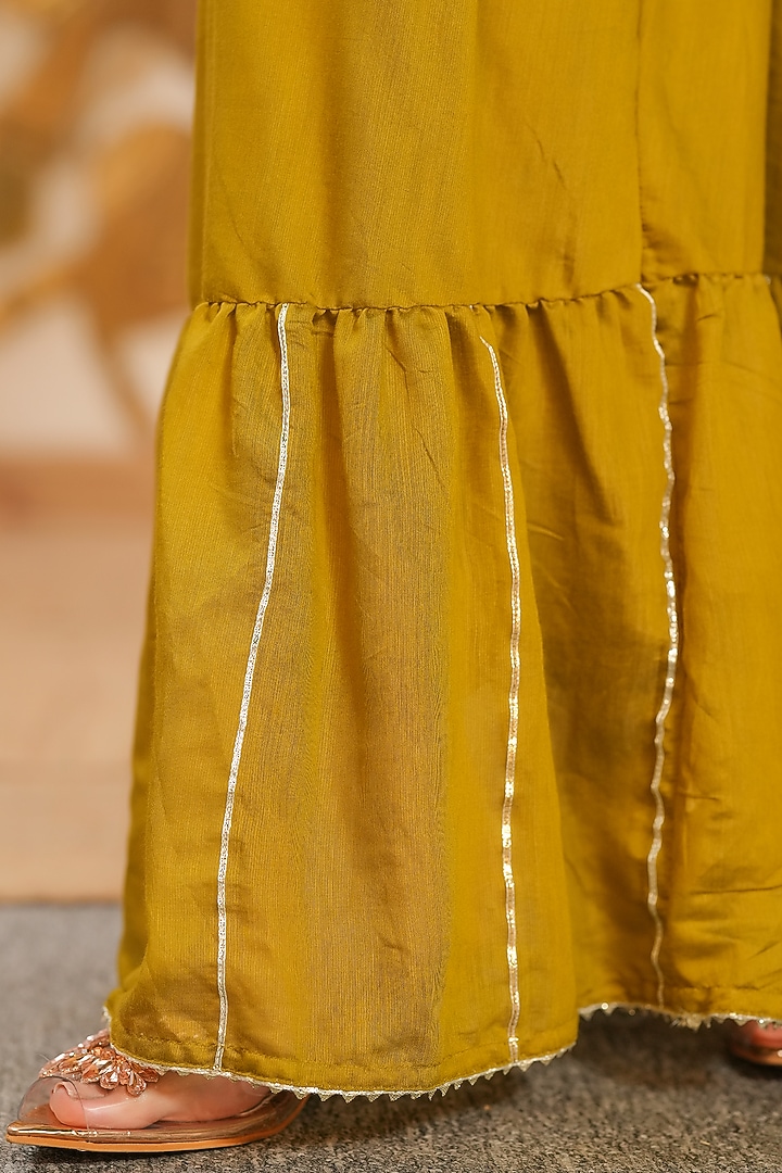 Olive Mul Chanderi Sharara Set by Scakhi Luxe at Pernia's Pop Up Shop