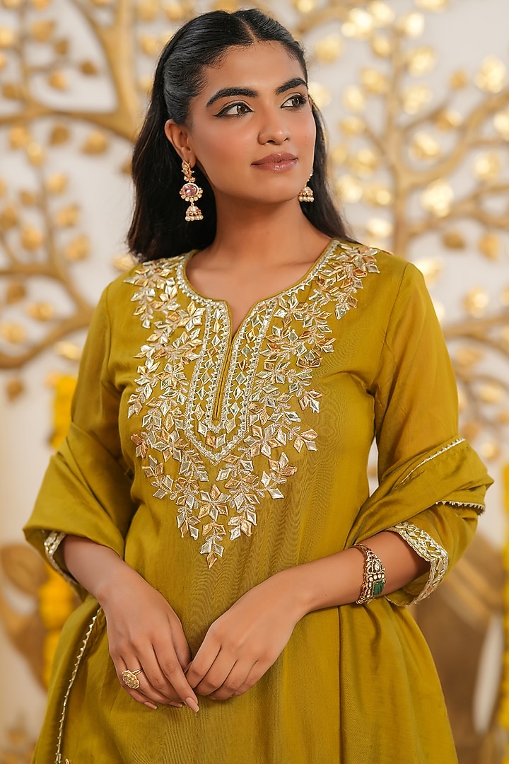 Olive Mul Chanderi Sharara Set by Scakhi Luxe at Pernia's Pop Up Shop