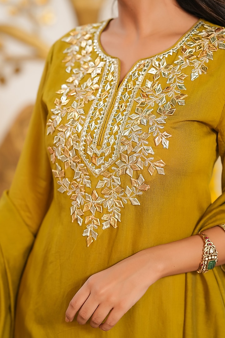 Olive Mul Chanderi Sharara Set by Scakhi Luxe at Pernia's Pop Up Shop