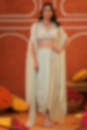 Mint Crepe Silk Asymmetric Draped Skirt Set by Scakhi Luxe at Pernia's Pop Up Shop