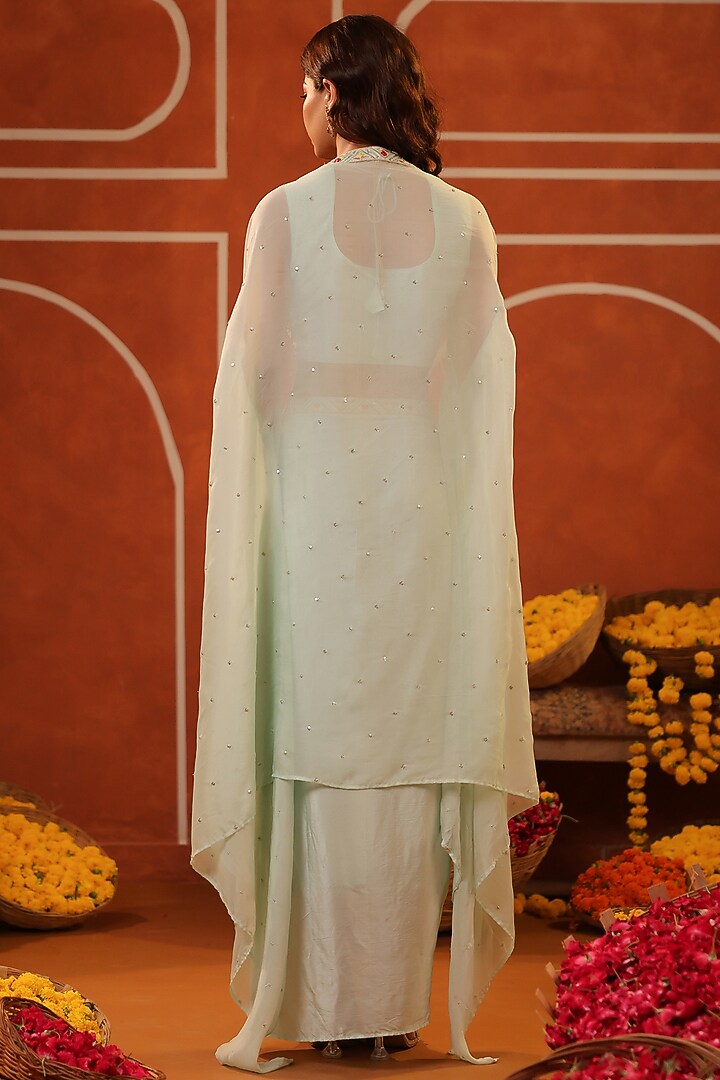 Mint Crepe Silk Asymmetric Draped Skirt Set by Scakhi Luxe at Pernia's Pop Up Shop