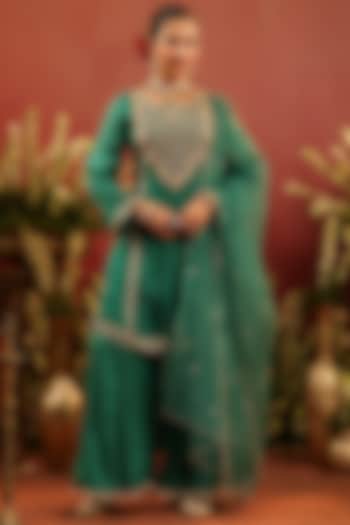 Green Shantoon Sharara Set by Scakhi Luxe at Pernia's Pop Up Shop