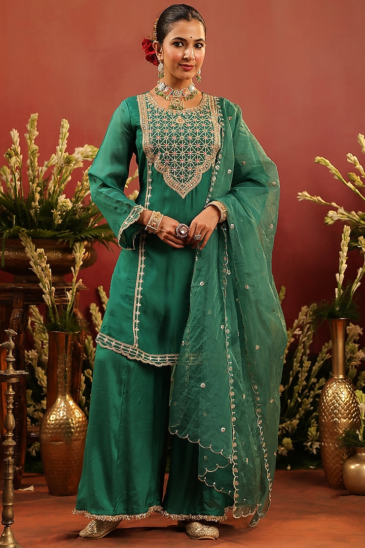 Green Shantoon Sharara Set by Scakhi Luxe at Pernia's Pop Up Shop