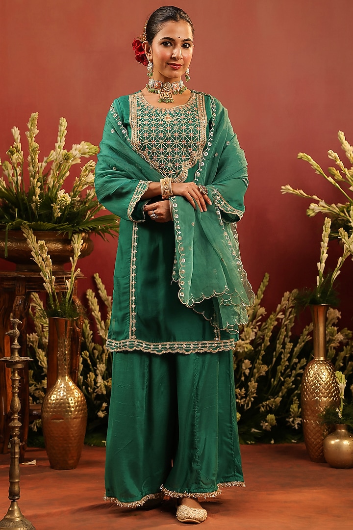 Green Shantoon Sharara Set by Scakhi Luxe at Pernia's Pop Up Shop