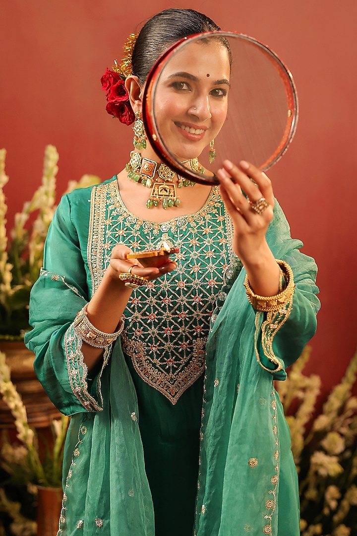 Green Shantoon Sharara Set by Scakhi Luxe at Pernia's Pop Up Shop