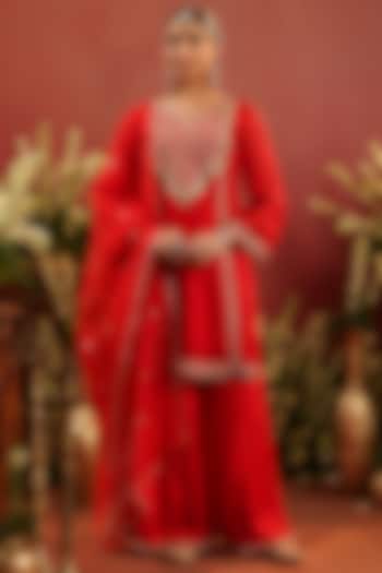 Red Shantoon Sharara Set by Scakhi Luxe at Pernia's Pop Up Shop