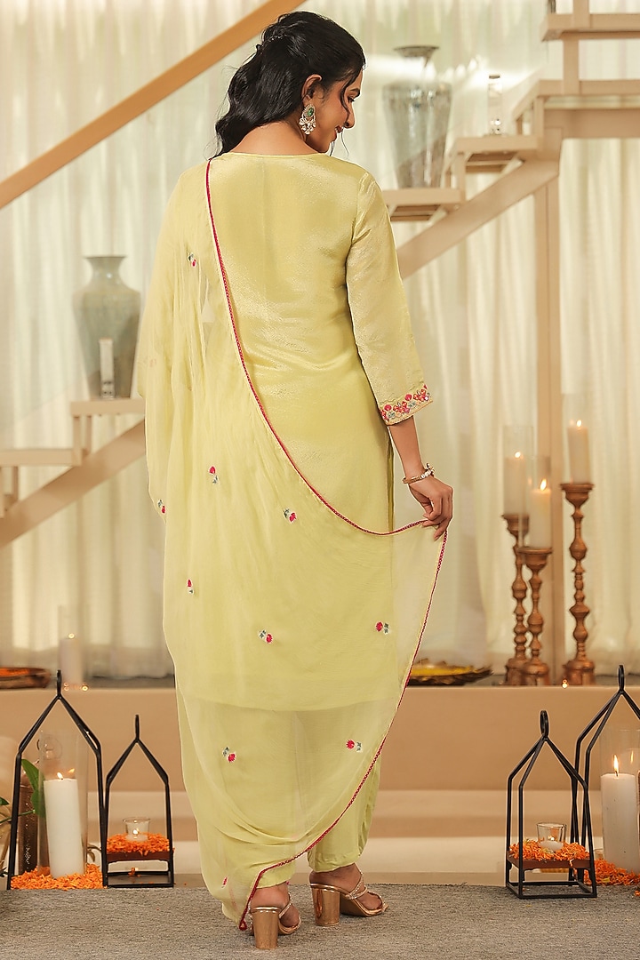 Pista Green Shimmer Tissue Thread & Zari Embroidered Kurta Set by Scakhi Luxe at Pernia's Pop Up Shop