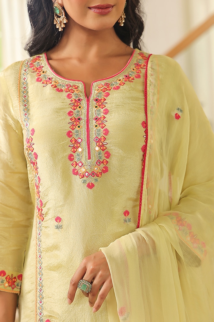 Pista Green Shimmer Tissue Thread & Zari Embroidered Kurta Set by Scakhi Luxe at Pernia's Pop Up Shop