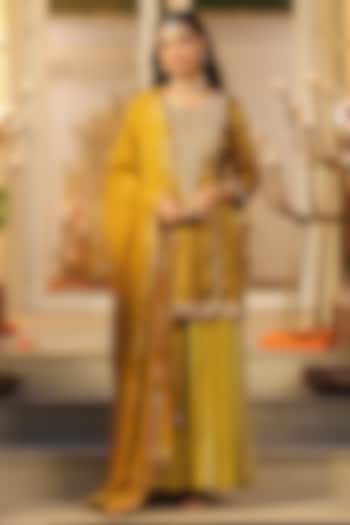 Olive Chinon Silk Sharara Set by Scakhi Luxe at Pernia's Pop Up Shop