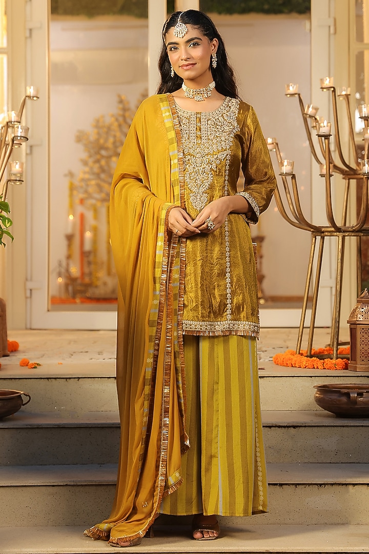 Olive Chinon Silk Sharara Set by Scakhi Luxe at Pernia's Pop Up Shop