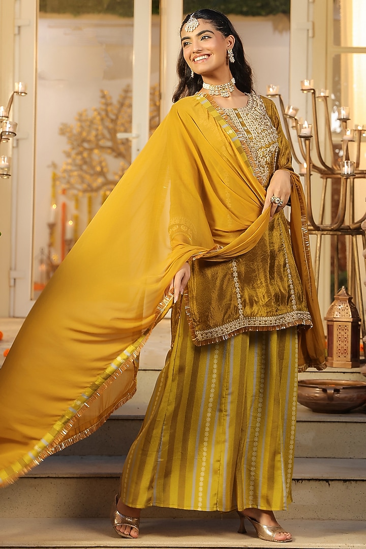 Olive Chinon Silk Sharara Set by Scakhi Luxe at Pernia's Pop Up Shop