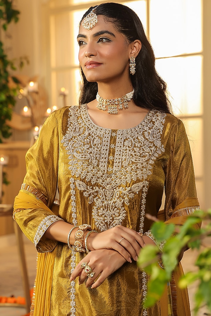 Olive Chinon Silk Sharara Set by Scakhi Luxe at Pernia's Pop Up Shop