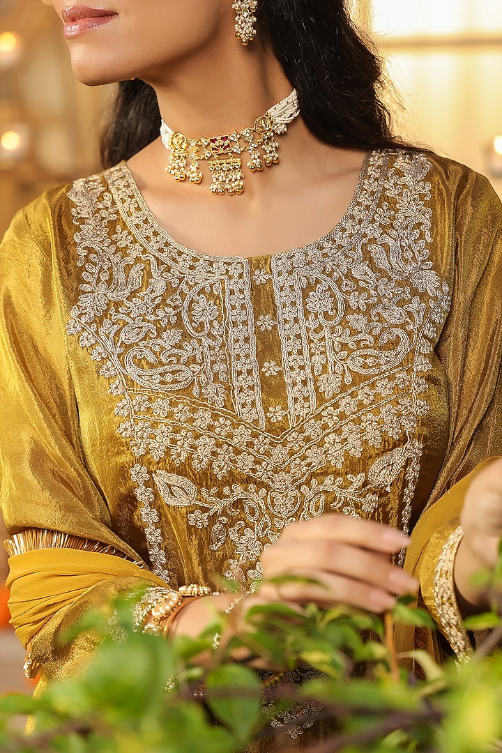 Olive Chinon Silk Sharara Set by Scakhi Luxe at Pernia's Pop Up Shop