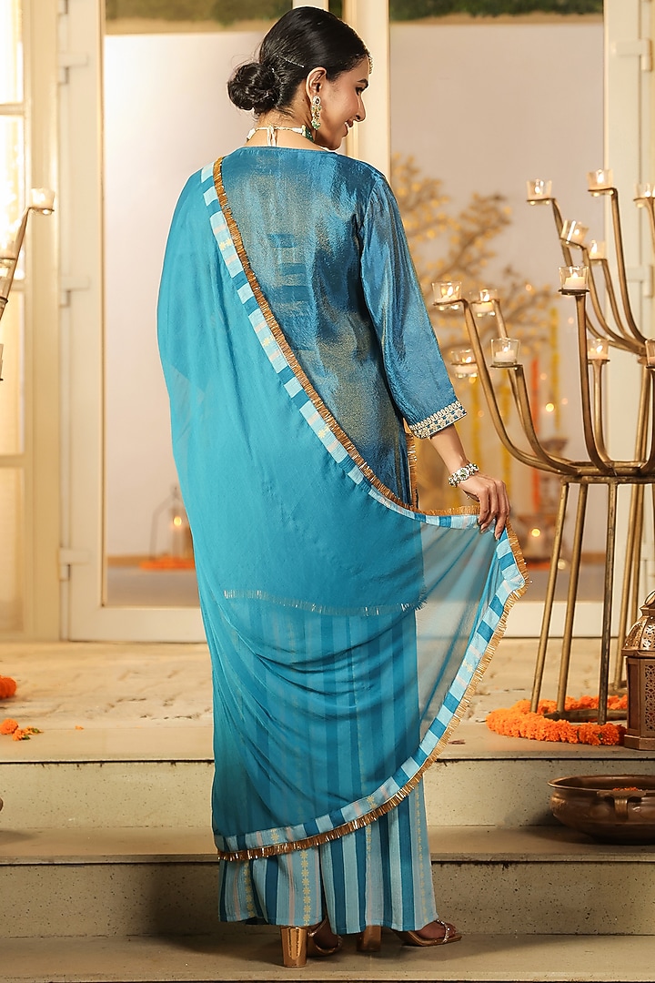 Teal Chinon Silk Sharara Set by Scakhi Luxe at Pernia's Pop Up Shop