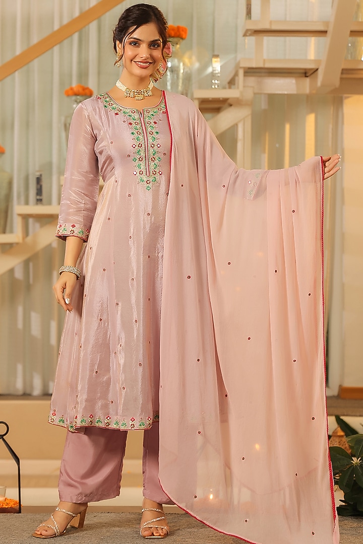 Lavender Shimmer Tissue Zari & Sequin Embroidered Anarkali Set by Scakhi Luxe at Pernia's Pop Up Shop