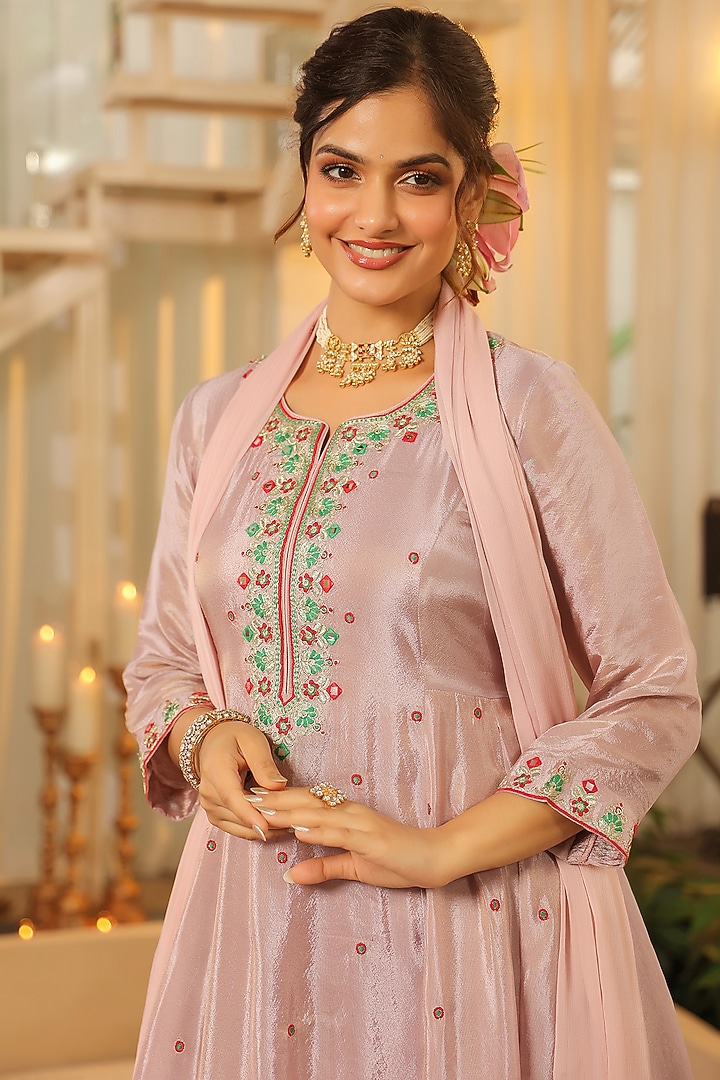 Lavender Shimmer Tissue Zari & Sequin Embroidered Anarkali Set by Scakhi Luxe at Pernia's Pop Up Shop
