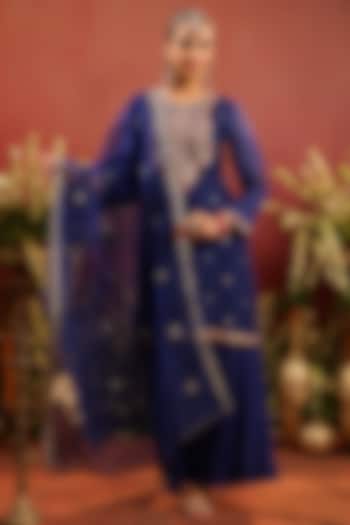 Midnight Blue Shantoon Sharara Set by Scakhi Luxe at Pernia's Pop Up Shop