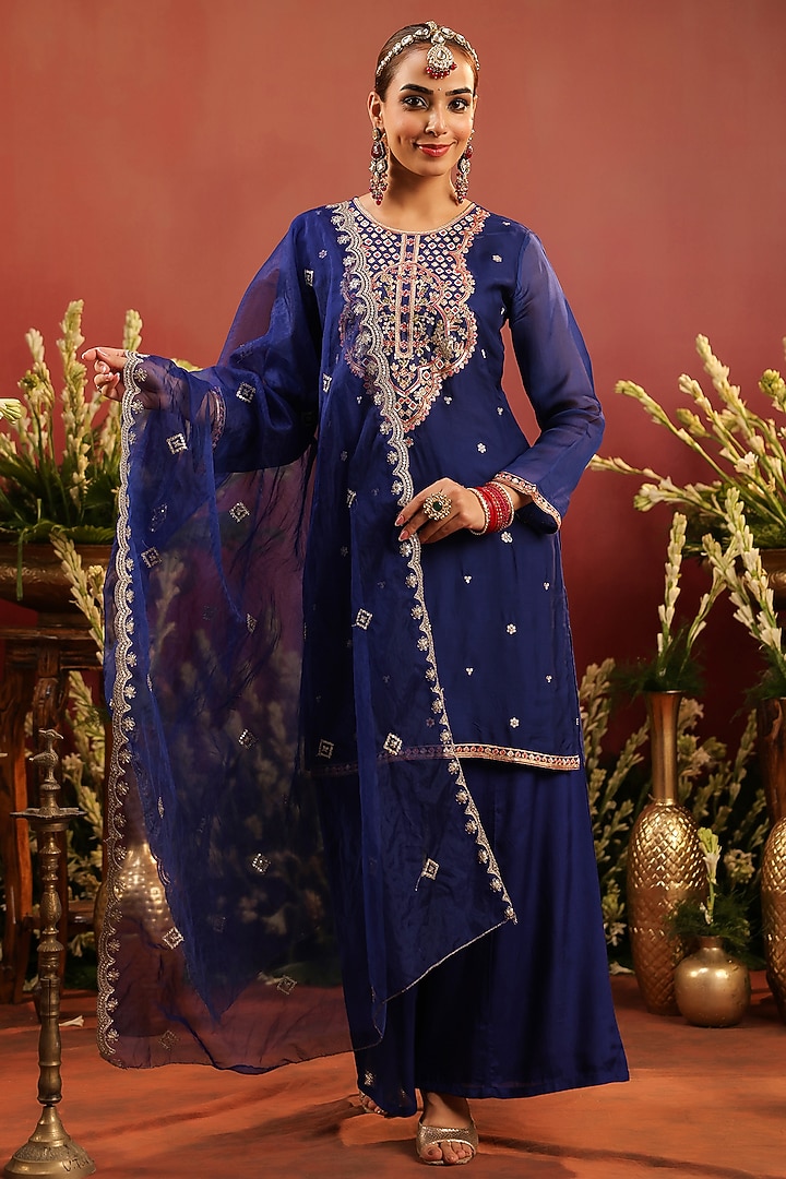 Midnight Blue Shantoon Sharara Set by Scakhi Luxe at Pernia's Pop Up Shop