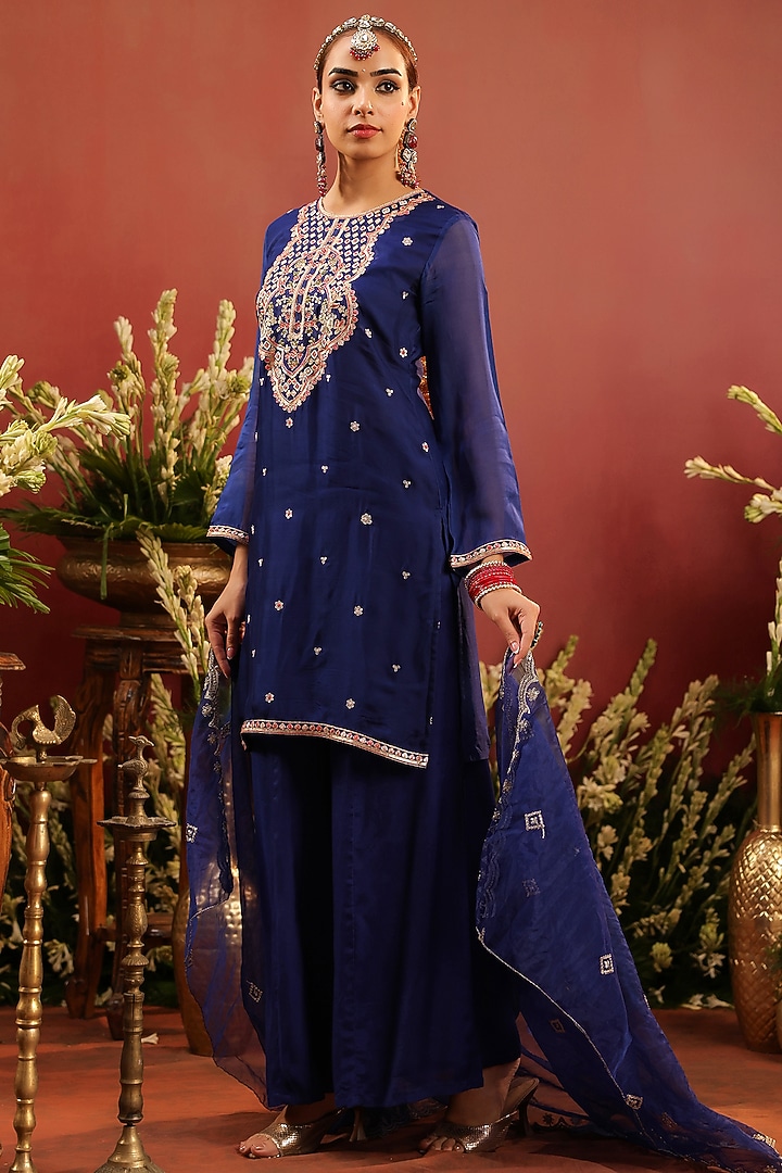 Midnight Blue Shantoon Sharara Set by Scakhi Luxe at Pernia's Pop Up Shop