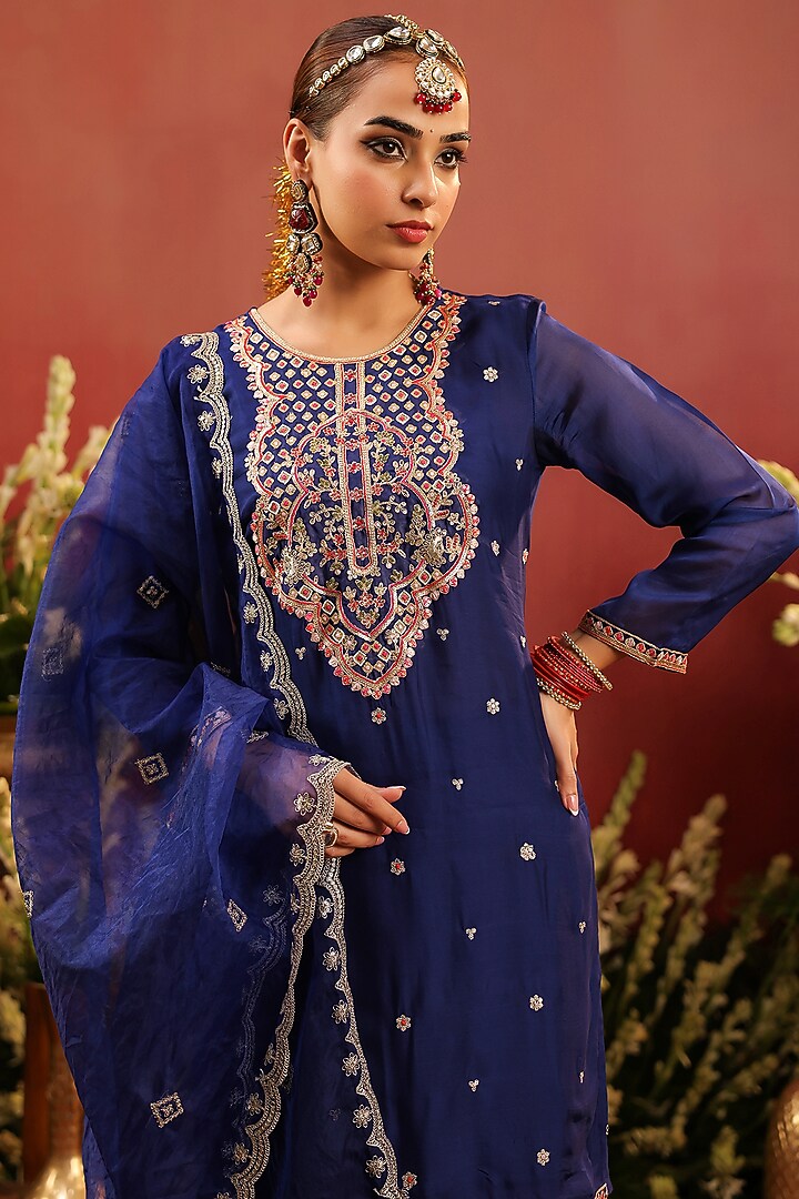 Midnight Blue Shantoon Sharara Set by Scakhi Luxe at Pernia's Pop Up Shop