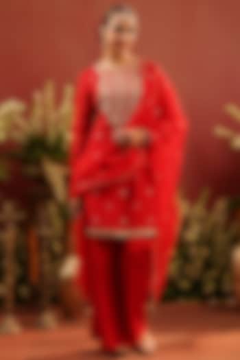 Red Shantoon Sharara Set by Scakhi Luxe at Pernia's Pop Up Shop