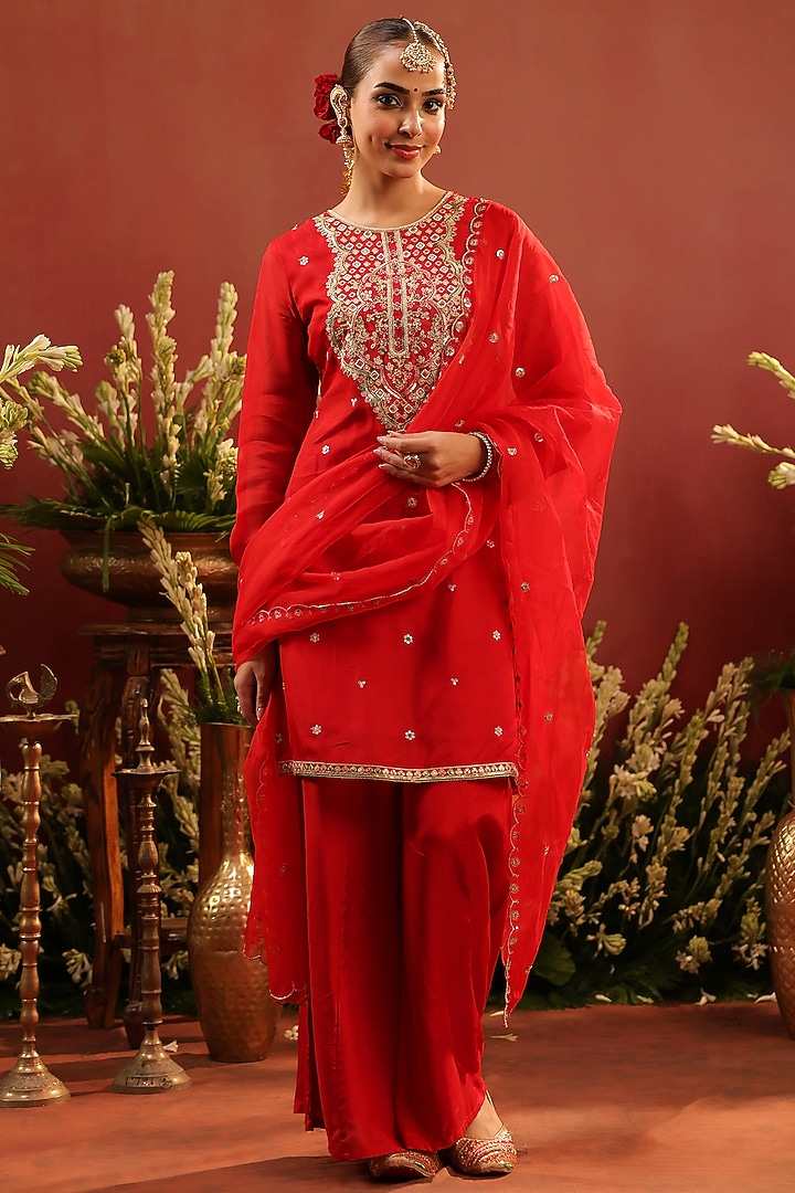 Red Shantoon Sharara Set by Scakhi Luxe at Pernia's Pop Up Shop
