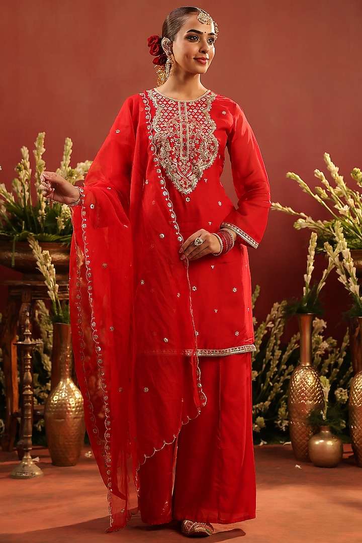 Red Shantoon Sharara Set by Scakhi Luxe at Pernia's Pop Up Shop