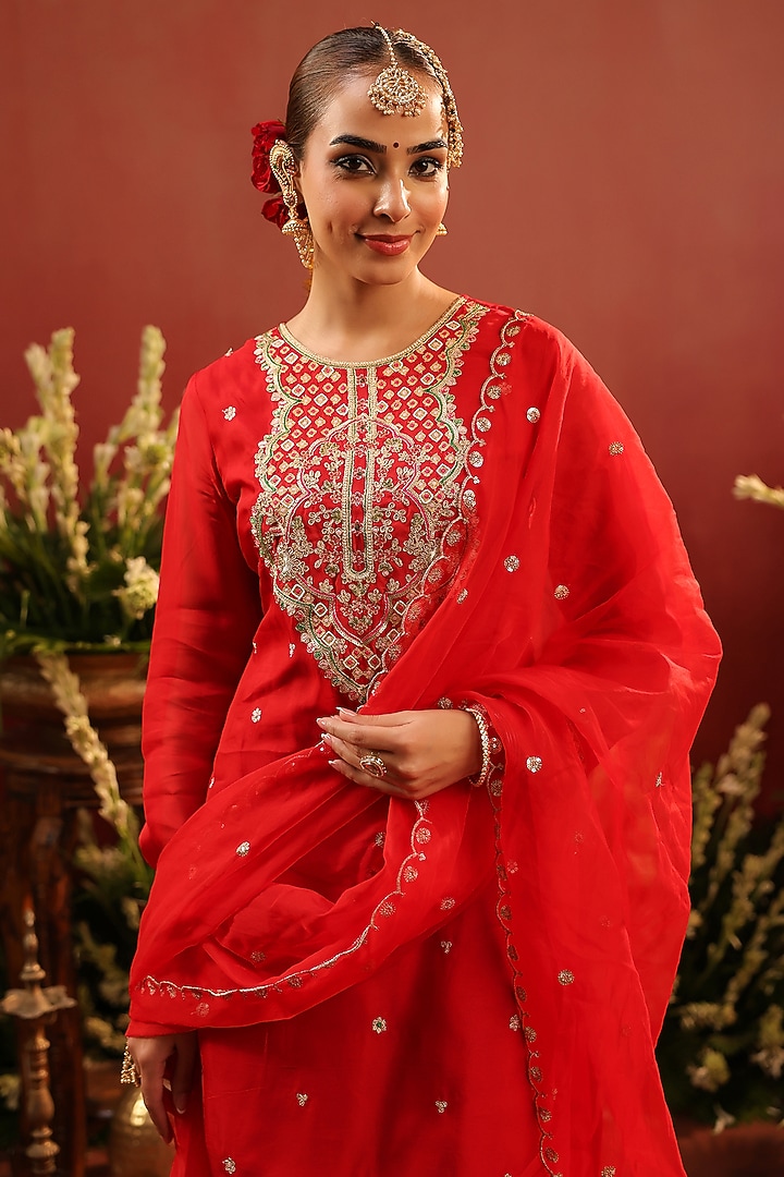 Red Shantoon Sharara Set by Scakhi Luxe at Pernia's Pop Up Shop