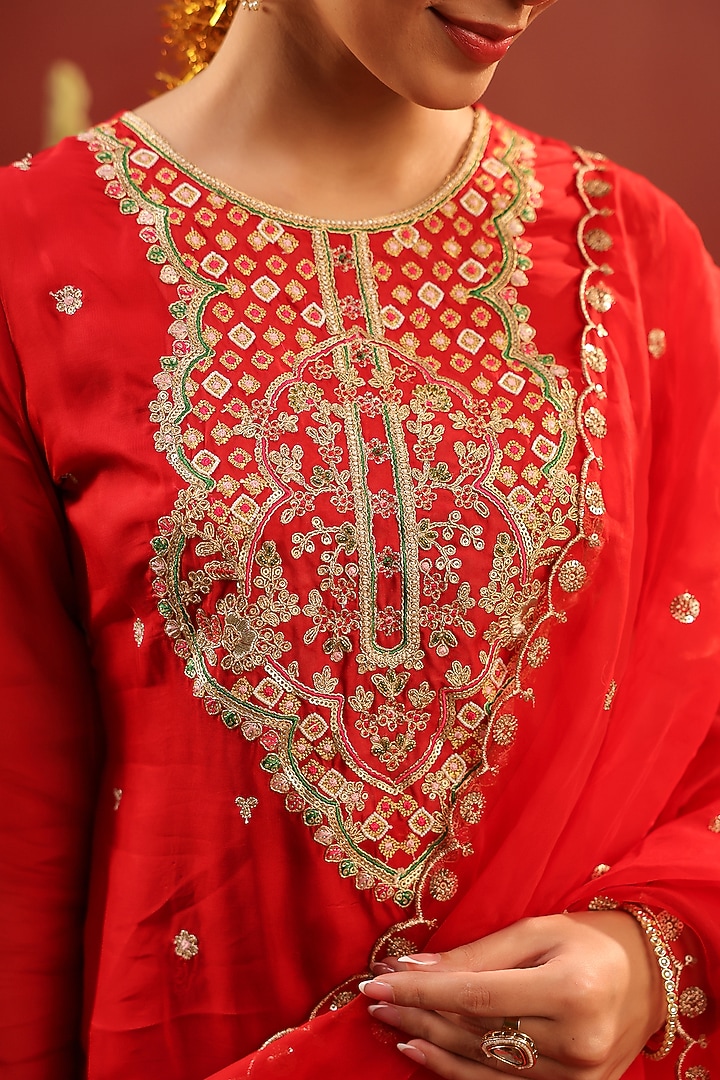 Red Shantoon Sharara Set by Scakhi Luxe at Pernia's Pop Up Shop